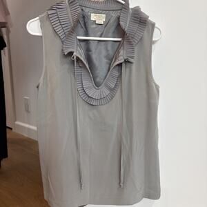 Kate Spade New York Women’s Top medium Gray Sleeveless Ruffle Neck Tie Front